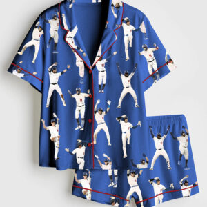 Alternative view of Women's Baseball League Short Sleeve Satin Pajamas Set