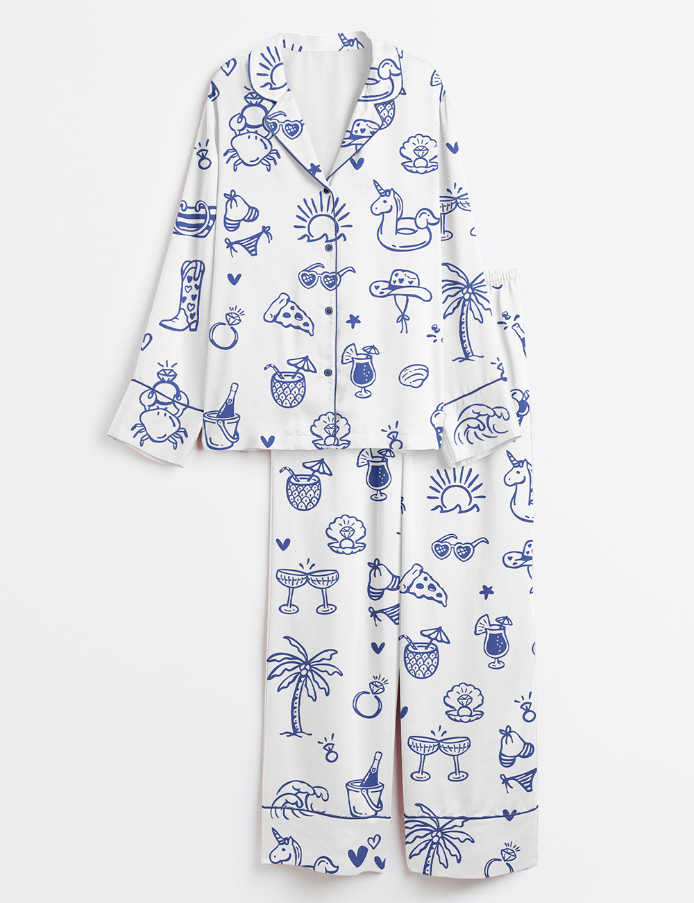 Womenâ€™s Beach Bachelorette Coastal Wedding Long Sleeve Satin Pajama Set