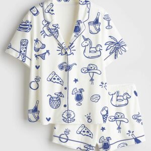 Women's Beach Bachelorette Coastal Wedding Short Sleeve Satin Pajama Set