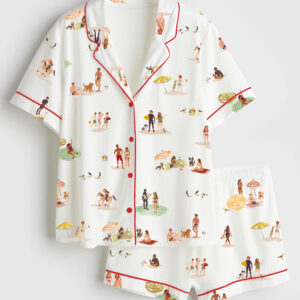 Womenâ€™s Beach Life Short Sleeve Satin Pajama Set