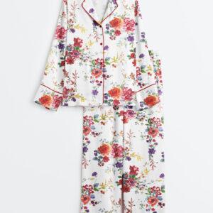 Women's Beautiful Floral Bouquet Long Sleeve Satin Pajama Set
