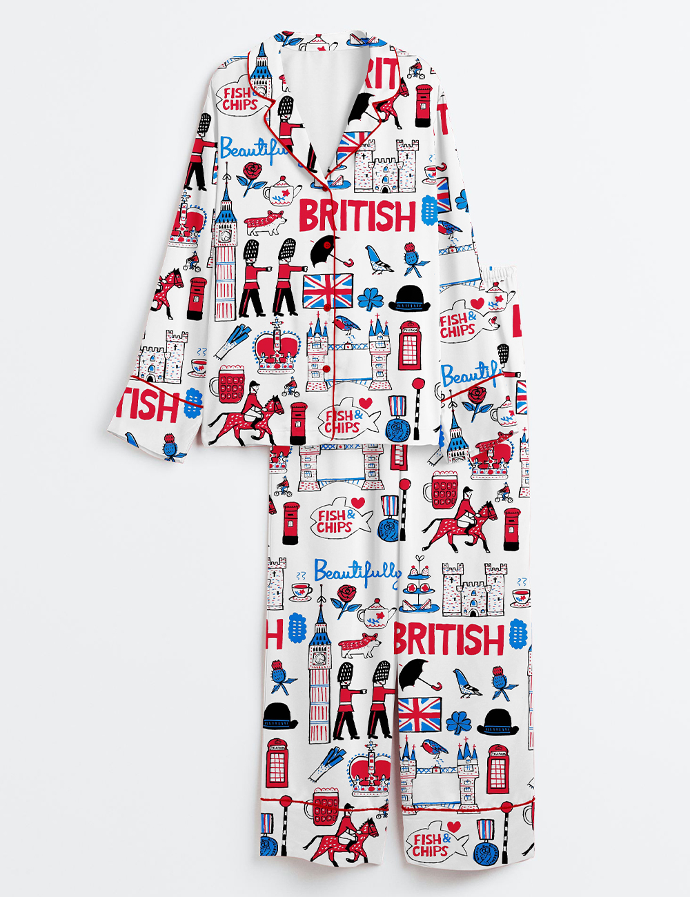 Women's Beautifully British Artwork Long Sleeve Satin Pajama Set