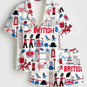 Women's Beautifully British Artwork Short Sleeve Satin Pajama Set
