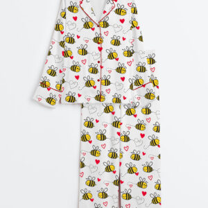 Women's Bee Kind Love Heart Valentine's Day Long Sleeve Satin Pajama Set