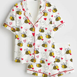 Women's Bee Kind Love Heart Valentine's Day Short Sleeve Satin Pajama Set