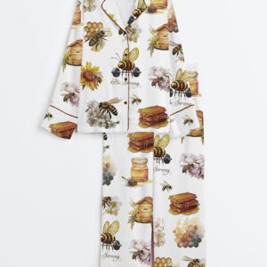 Women's Bee Strong Sunflower Long Sleeve Satin Pajama Set