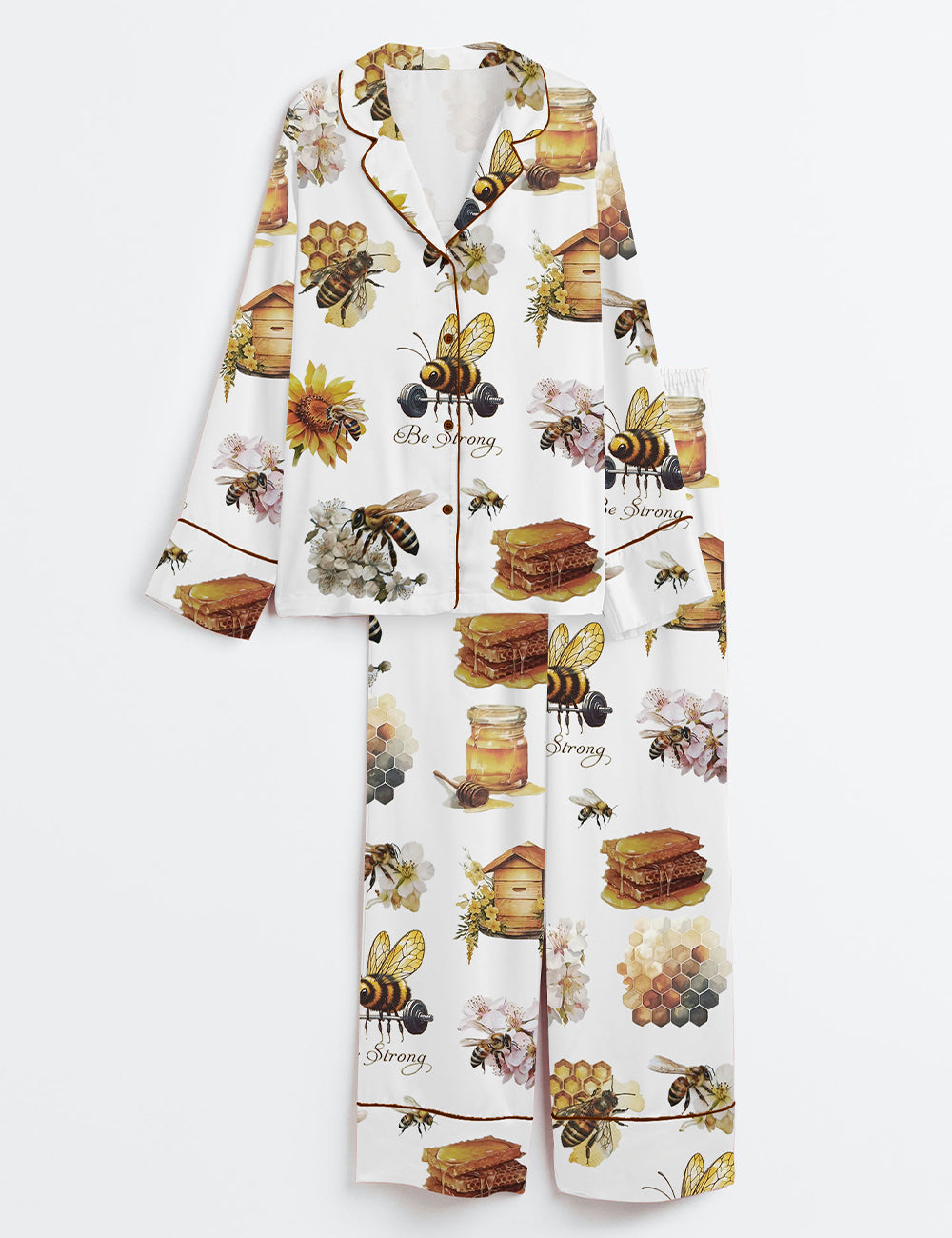 Women's Bee Strong Sunflower Long Sleeve Satin Pajamas Set