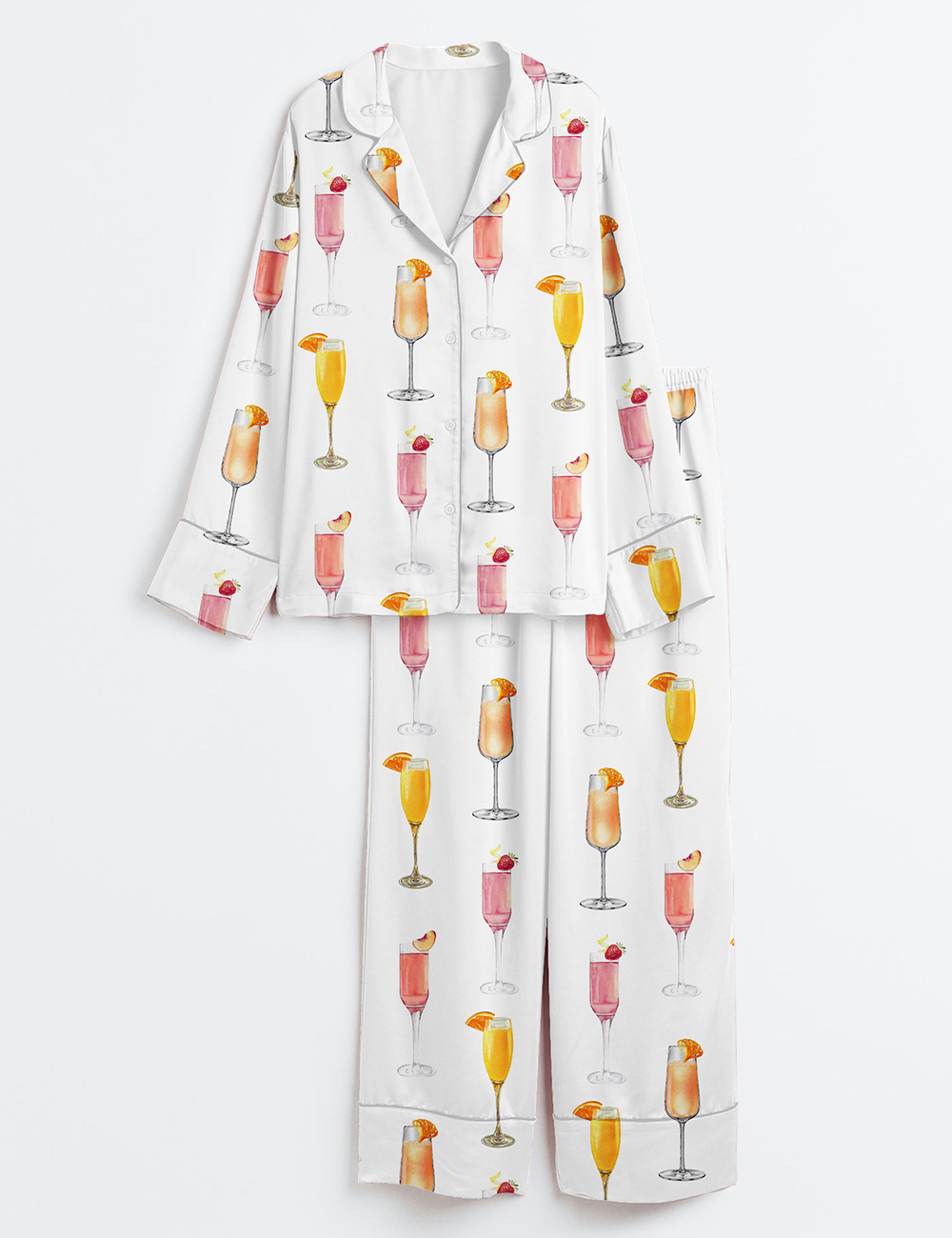 Womenâ€™s Best Champagne For Mimosas Long Sleeve Satin Pajama Set