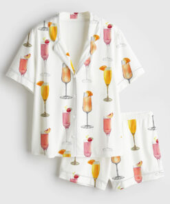 Women's Best Champagne For Mimosas Short Sleeve Satin Pajama Set