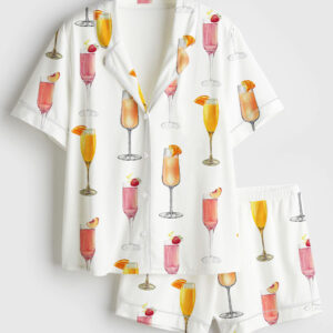 Womenâ€™s Best Champagne For Mimosas Short Sleeve Satin Pajama Set