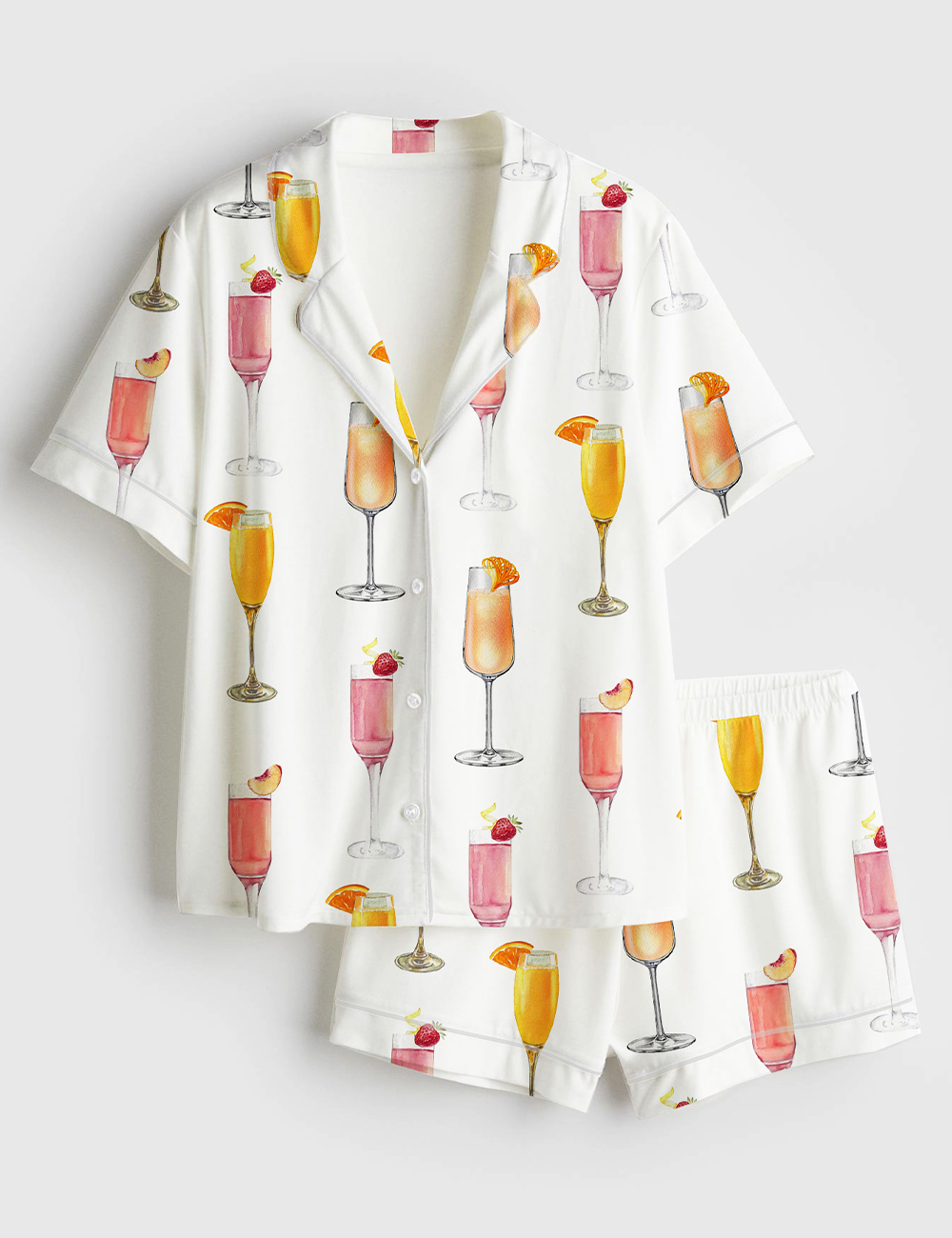 Womenâ€™s Best Champagne For Mimosas Short Sleeve Satin Pajama Set