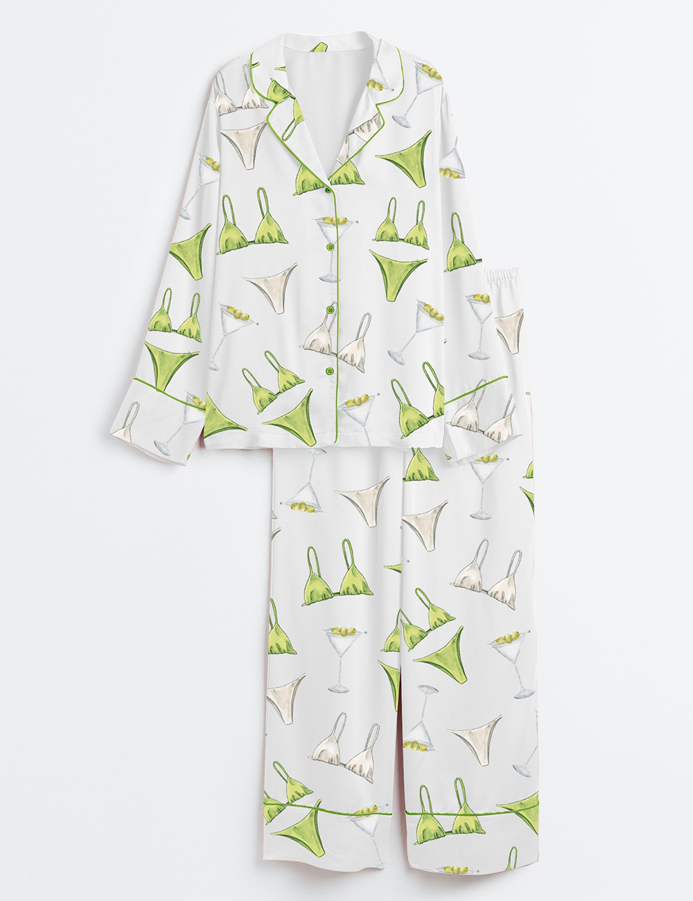 Womenâ€™s Bikinis And Martinis Bachelorette Dirty Martini Print Long Sleeve Satin Pajama Set