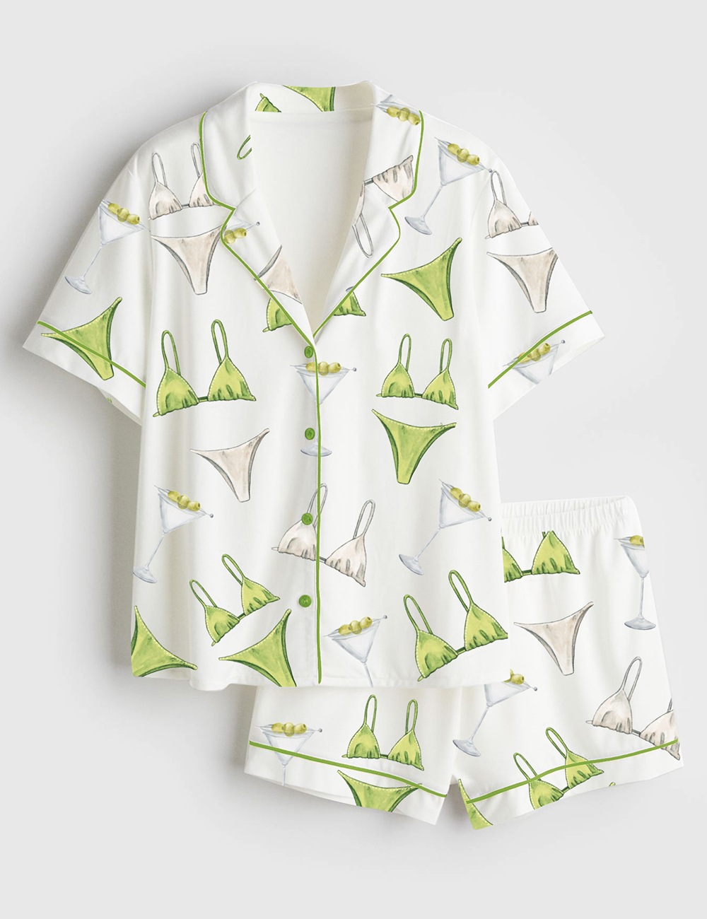 Womenâ€™s Bikinis And Martinis Bachelorette Dirty Martini Print Short Sleeve Satin Pajama Set