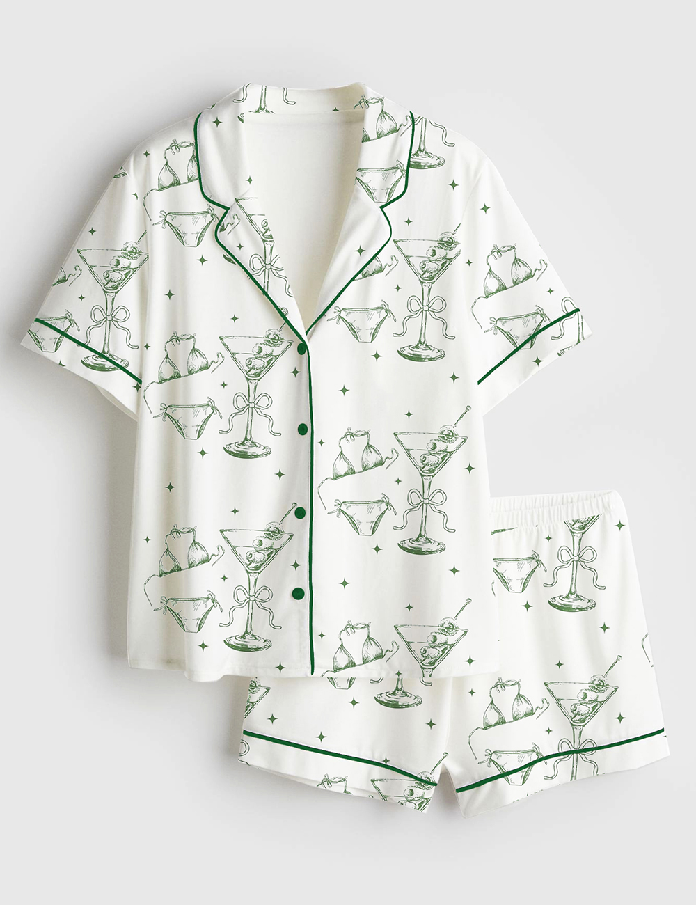 Womenâ€™s Bikinis And Martinis Bachelorette Short Sleeve Satin Pajama Set