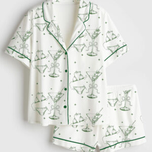 Women's Bikinis And Martinis Bachelorette Short Sleeve Satin Pajamas Set