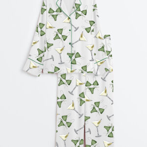 Women's Bikinis And Martinis Cocktail Bachelorette Party Birthday Long Sleeve Satin Pajama Set