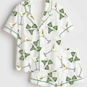 Womenâ€™s Bikinis And Martinis Cocktail Bachelorette Party Birthday Short Sleeve Satin Pajama Set