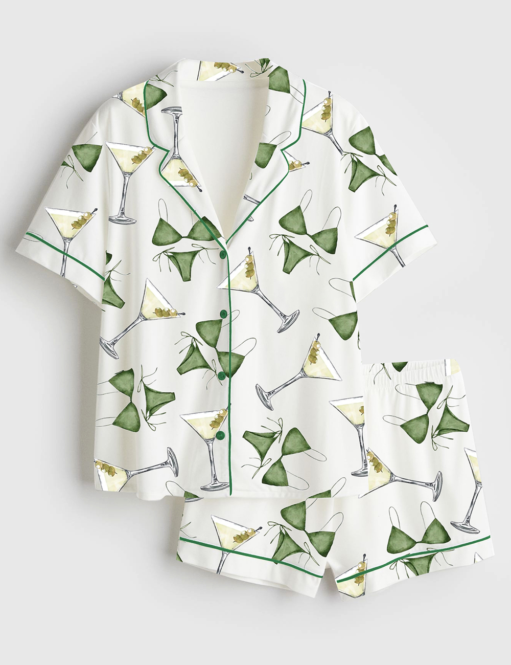 Women's Bikinis And Martinis Cocktail Bachelorette Party Birthday Short Sleeve Satin Pajama Set