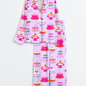 Women's Birthday Cakes Preppy Birthday Long Sleeve Satin Pajama Set