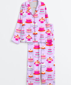 Women's Birthday Cakes Preppy Birthday Long Sleeve Satin Pajama Set