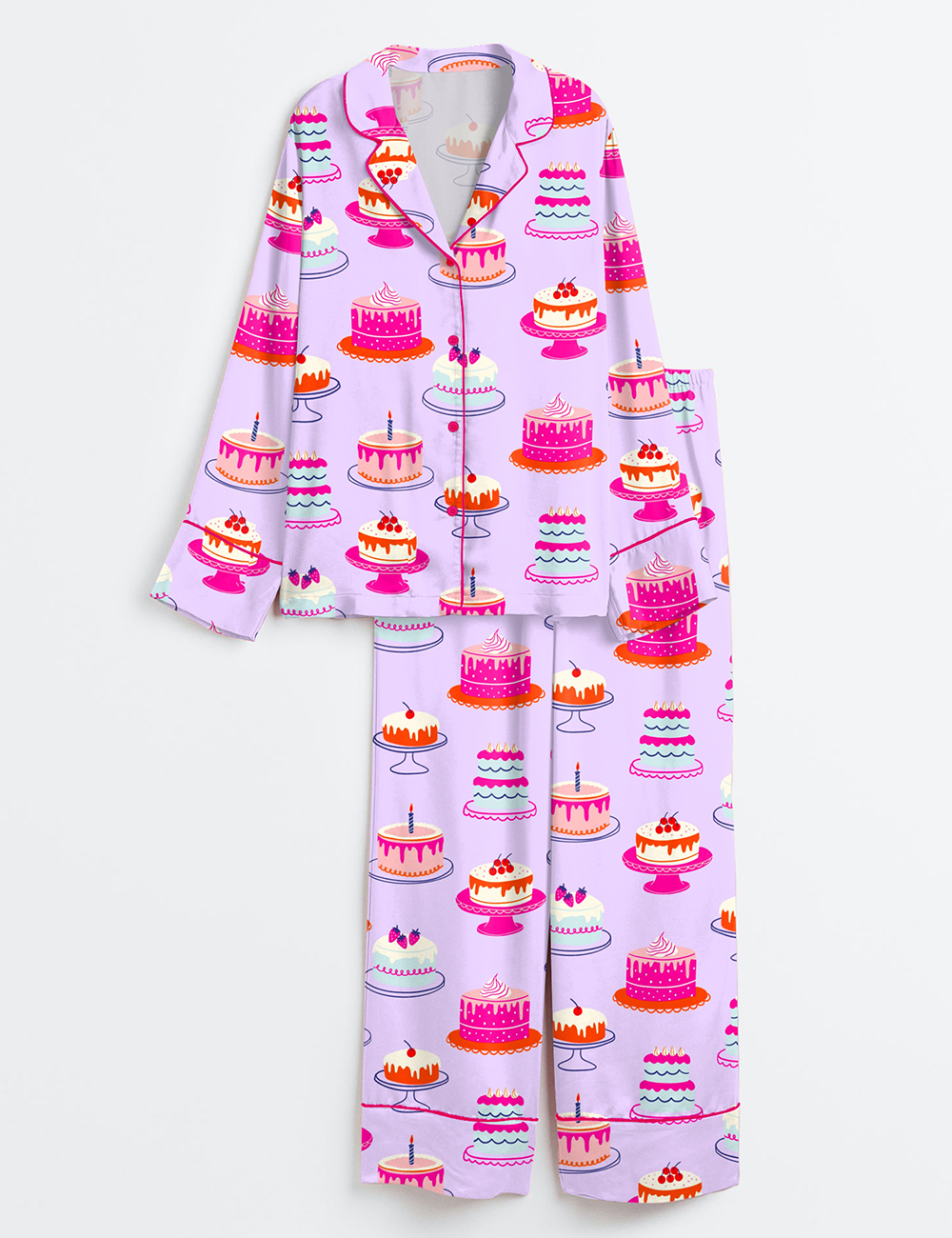 Womenâ€™s Birthday Cakes Preppy Birthday Long Sleeve Satin Pajama Set