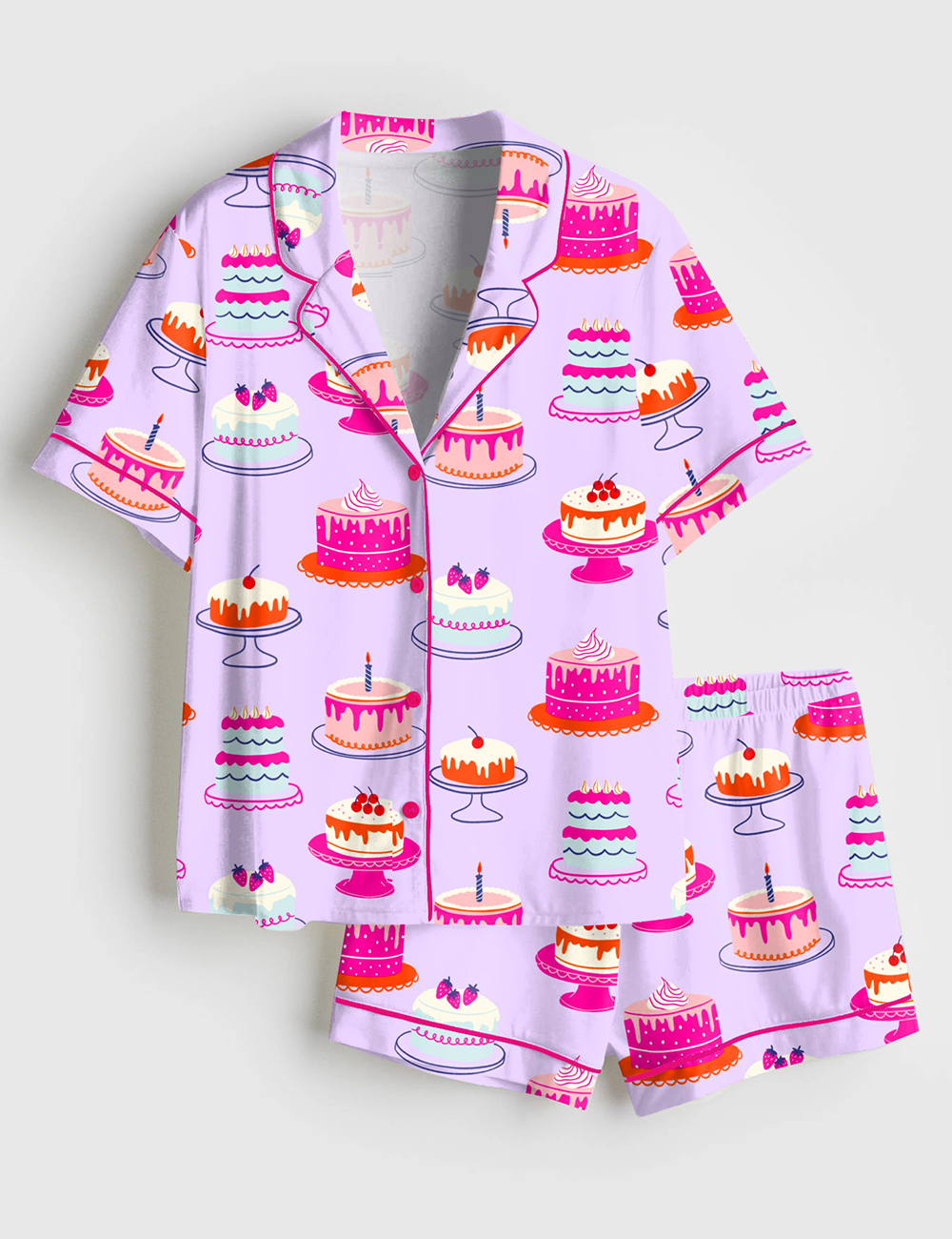 Womenâ€™s Birthday Cakes Preppy Birthday Short Sleeve Satin Pajama Set