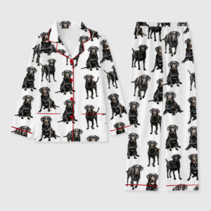 Women's Black Labrador Long Sleeve Pocket Cotton Pajama Set