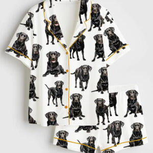 Women's Black Labrador Satin Pajama Set