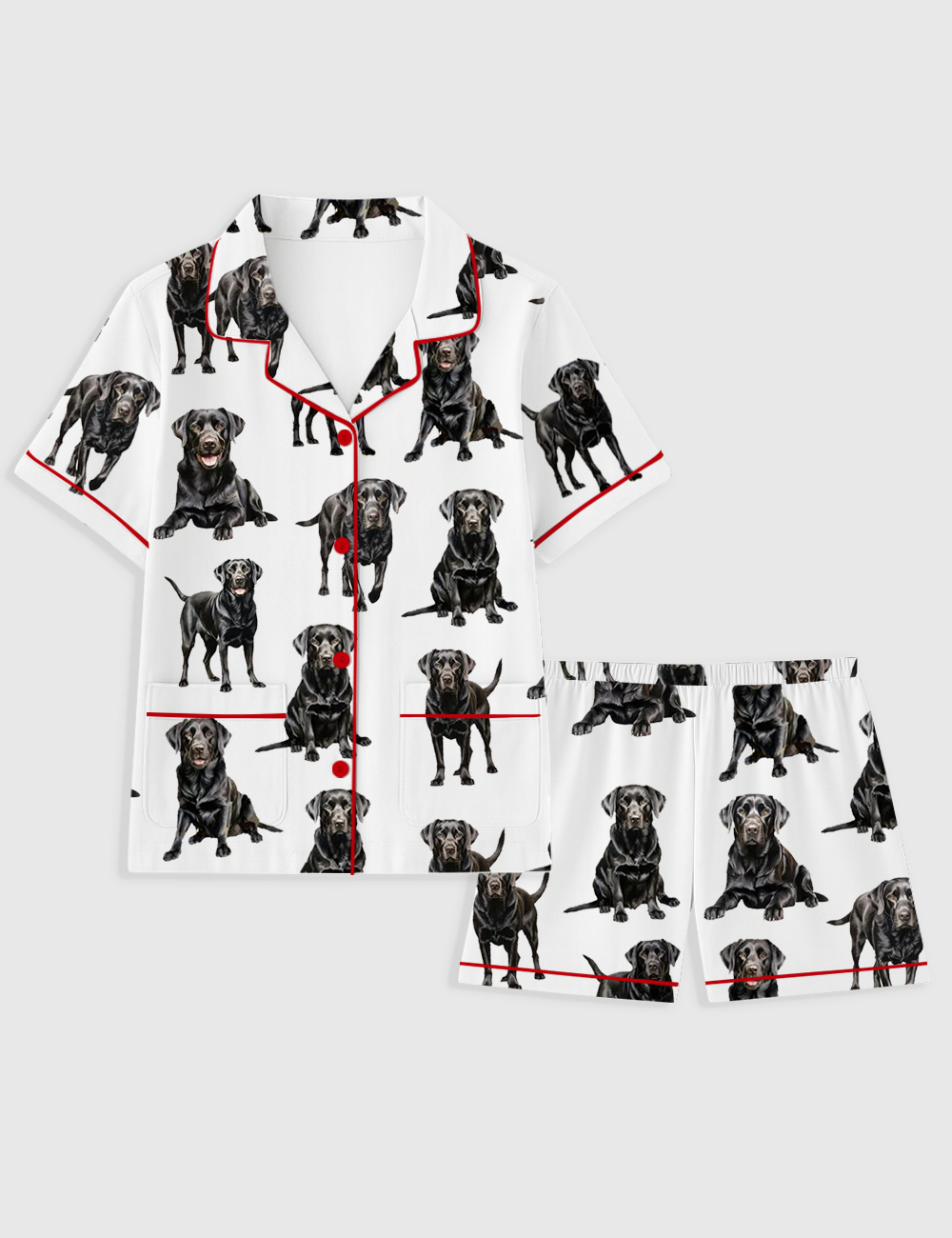 Women's Black Labrador Short Sleeve Pocket Cotton Pajama Set