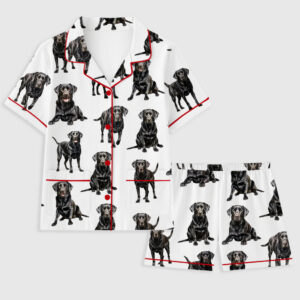 Women's Black Labrador Short Sleeve Pocket Cotton Pajamas Set