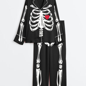 Women's Black Skeleton Long Sleeve Pajama Set