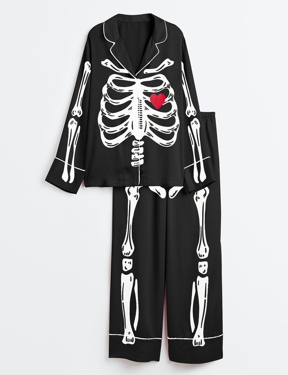 Women's Black Skeleton Long Sleeve Pajamas Set