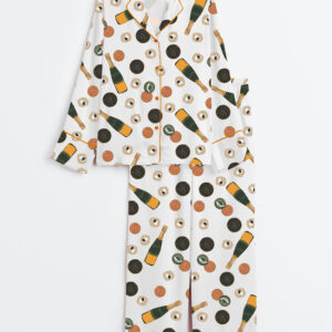 Women's Blinis Bubbly Champagne And Caviar Long Sleeve Satin Pajama Set