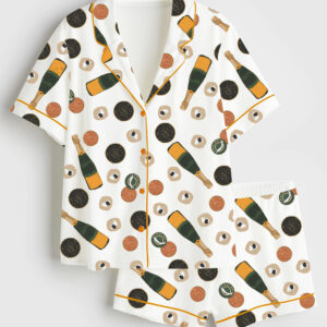 Women's Blinis Bubbly Champagne And Caviar Short Sleeve Satin Pajama Set