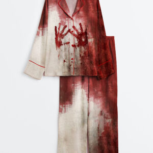 Women's Bloody Hands Horror Halloween Long Sleeve Satin Pajama Set