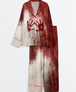 Women's Bloody Hands Horror Halloween Long Sleeve Satin Pajama Set