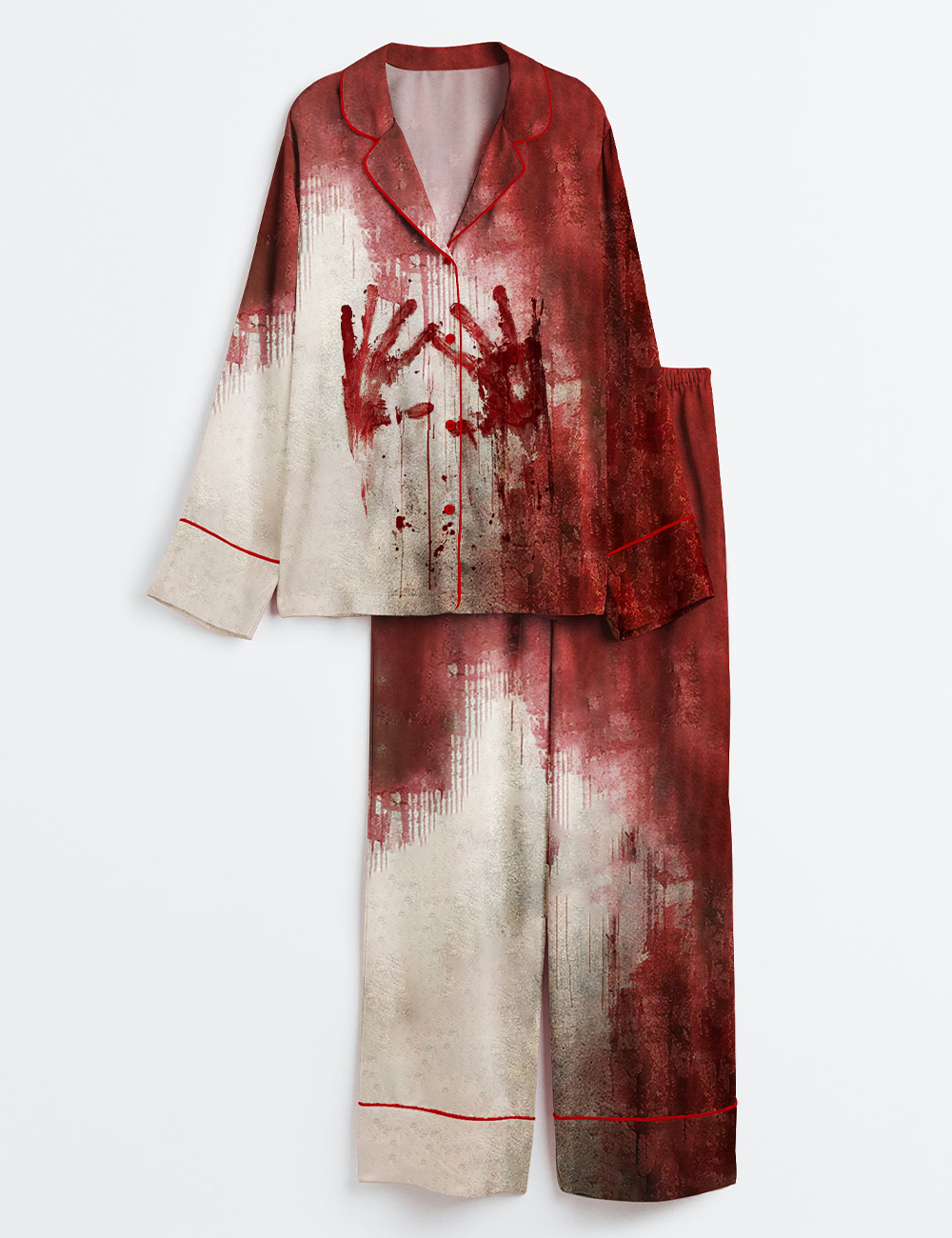 Womenâ€™s Bloody Hands Horror Halloween Long Sleeve Satin Pajama Set
