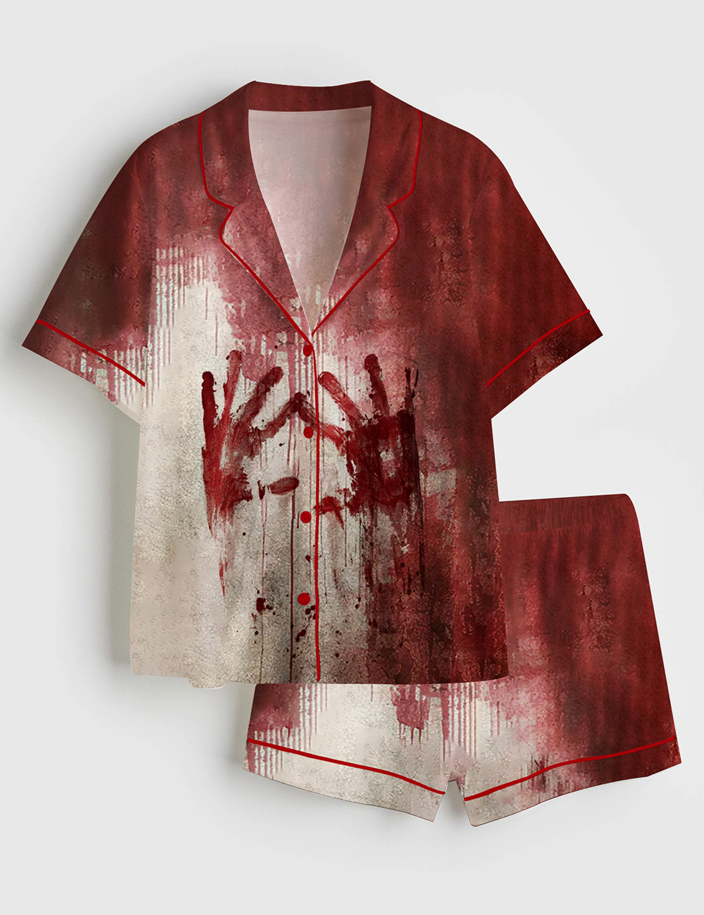 Womenâ€™s Bloody Hands Horror Halloween Short Sleeve Satin Pajama Set