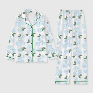 Women's Blue Hydrangea Nantucket Cottage Long Sleeve Pocket Cotton Pajama Set