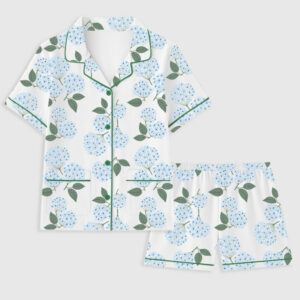 Women's Blue Hydrangea Nantucket Cottage Short Sleeve Pocket Cotton Pajama Set