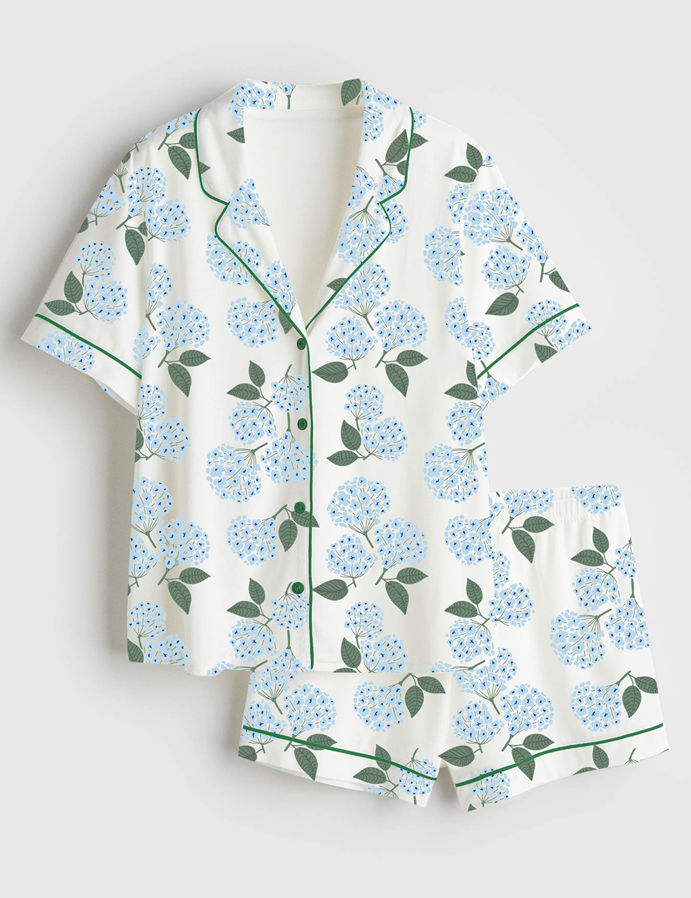 Women's Blue Hydrangea Nantucket Cottage Short Sleeve Satin Pajama Set