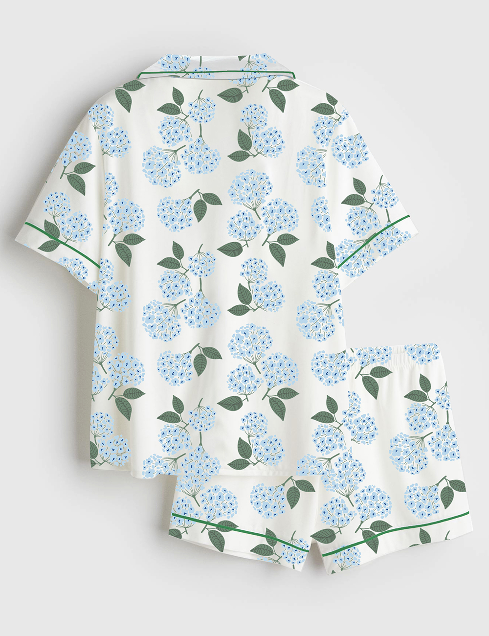 Women's Blue Hydrangea Nantucket Cottage Short Sleeve Satin Pajama Set - Image 2