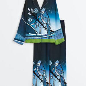 Women's Blue Jays Birds Baseball Fan Long Sleeve Satin Pajama Set