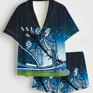 Women's Blue Jays Birds Baseball Fan Short Sleeve Satin Pajama Set