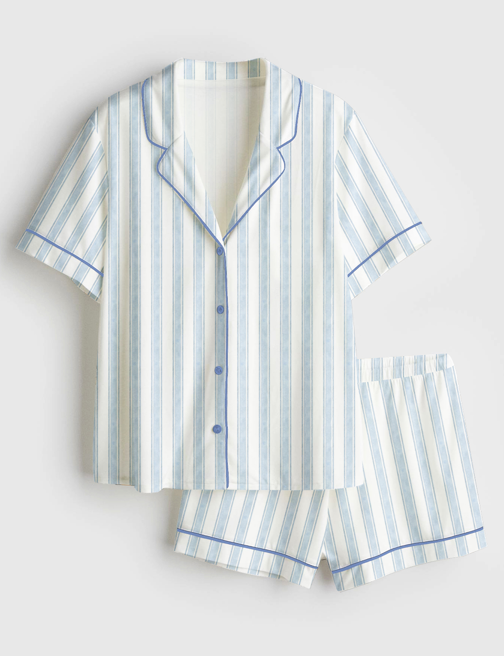 Womenâ€™s Blue Watercolor Striped Short Sleeve Satin Pajama Set