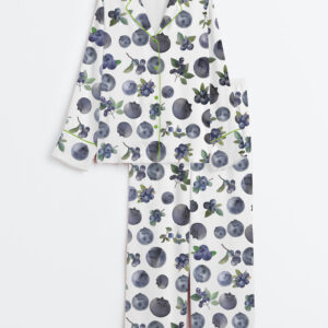 Womenâ€™s Blueberry Food Plants Long Sleeve Satin Pajama Set