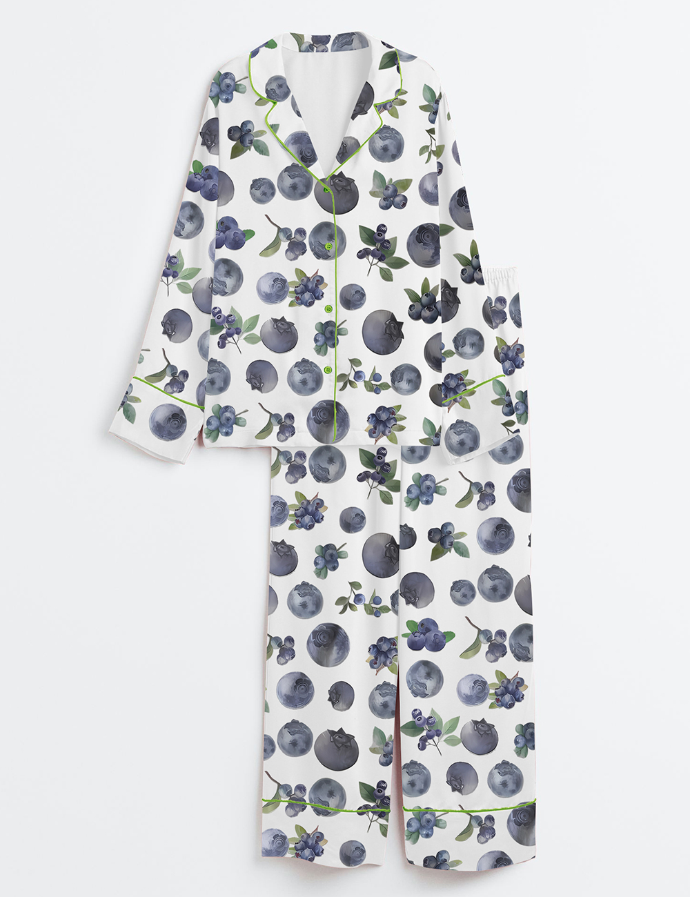 Womenâ€™s Blueberry Food Plants Long Sleeve Satin Pajama Set