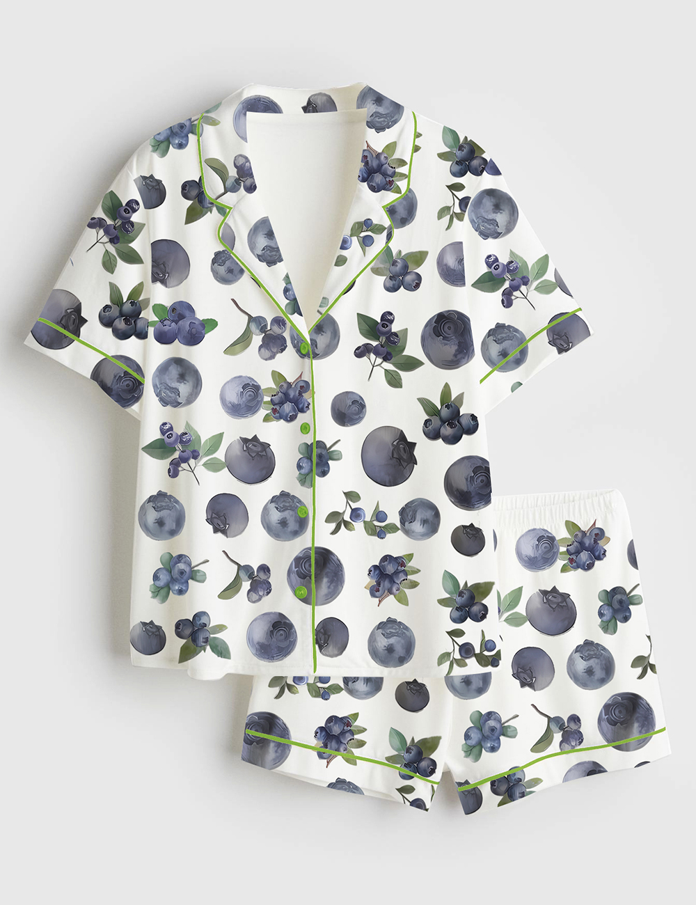Womenâ€™s Blueberry Food Plants Short Sleeve Satin Pajama Set
