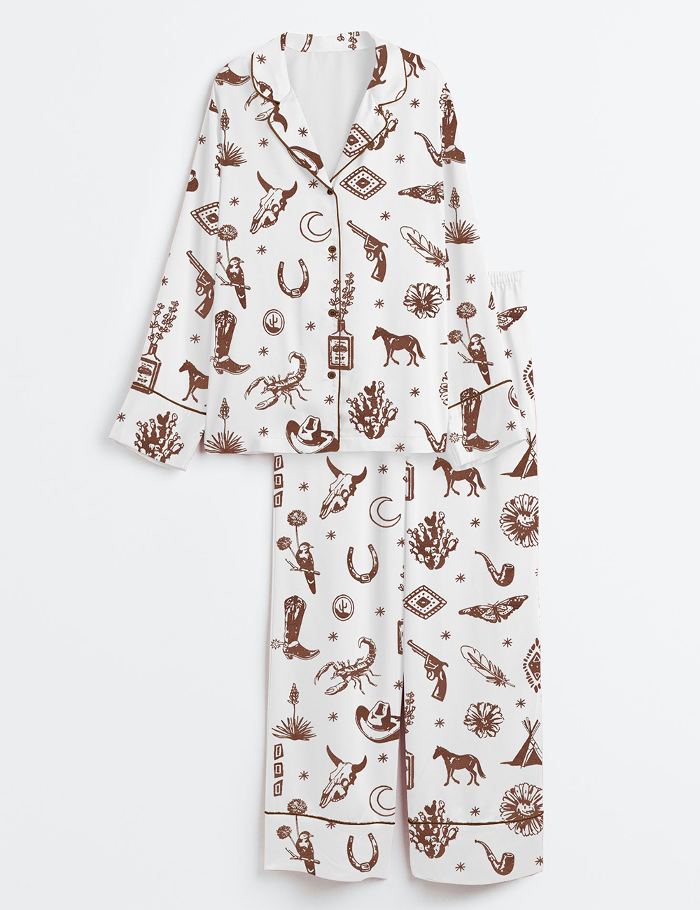 Womenâ€™s Bohemian Folktales Western Art Long Sleeve Satin Pajama Set