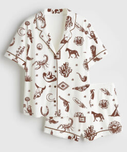 Women's Bohemian Folktales Western Art Short Sleeve Satin Pajama Set